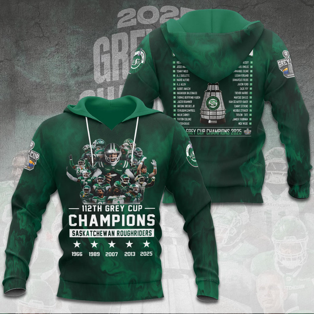 Saskatchewan Roughriders 2025 Grey Cup Champions 3D Apparel – TANTN18831