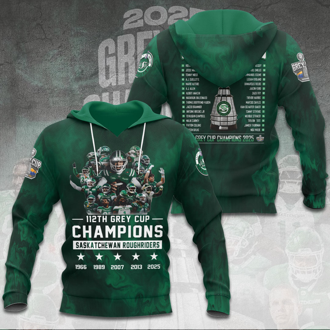 Saskatchewan Roughriders 2025 Grey Cup Champions 3D Apparel – TANTN18831