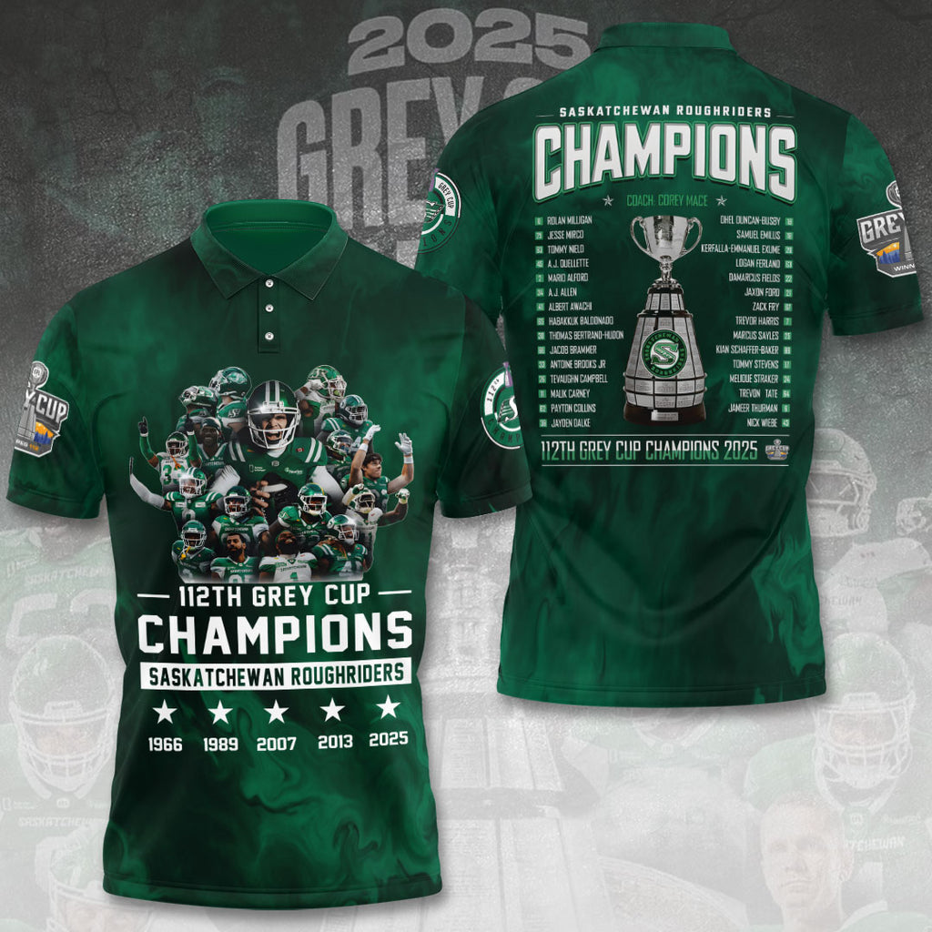 Saskatchewan Roughriders 2025 Grey Cup Champions 3D Apparel – TANTN18831