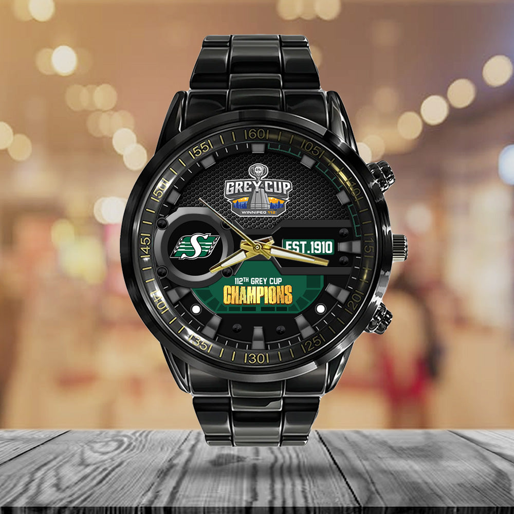 Saskatchewan Roughriders 2025 Grey Cup Champions Black Stainless Steel Watch – MAITM13913