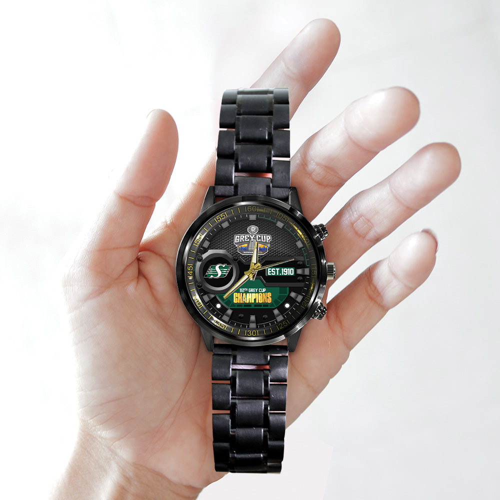 Saskatchewan Roughriders 2025 Grey Cup Champions Black Stainless Steel Watch – MAITM13913