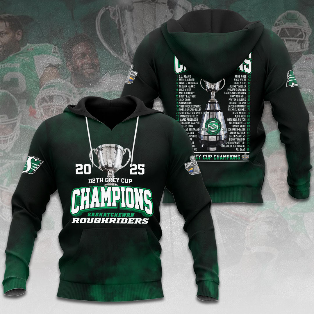 Saskatchewan Roughriders 2025 Grey Cup Champions 3D Apparel – HOATT14698