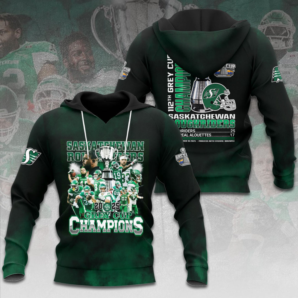 Saskatchewan Roughriders 2025 Grey Cup Champions 3D Apparel – HOATT14726