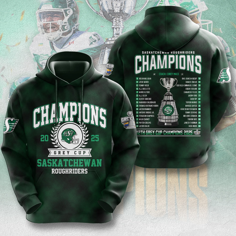 Saskatchewan Roughriders 2025 Grey Cup Champions 3D Apparel – MAITM13821