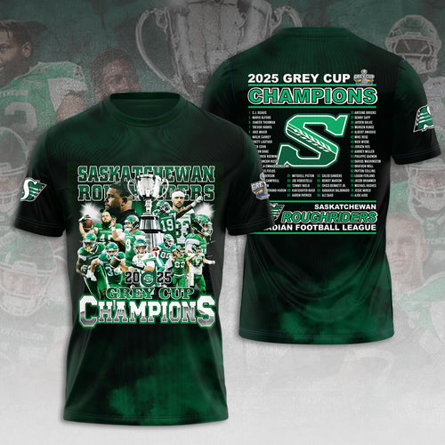 Saskatchewan Roughriders 2025 Grey Cup Champions 3D Apparel – HOATT14702
