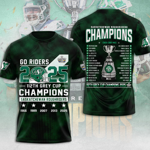 Saskatchewan Roughriders 2025 Grey Cup Champions 3D Apparel – MAITM13803