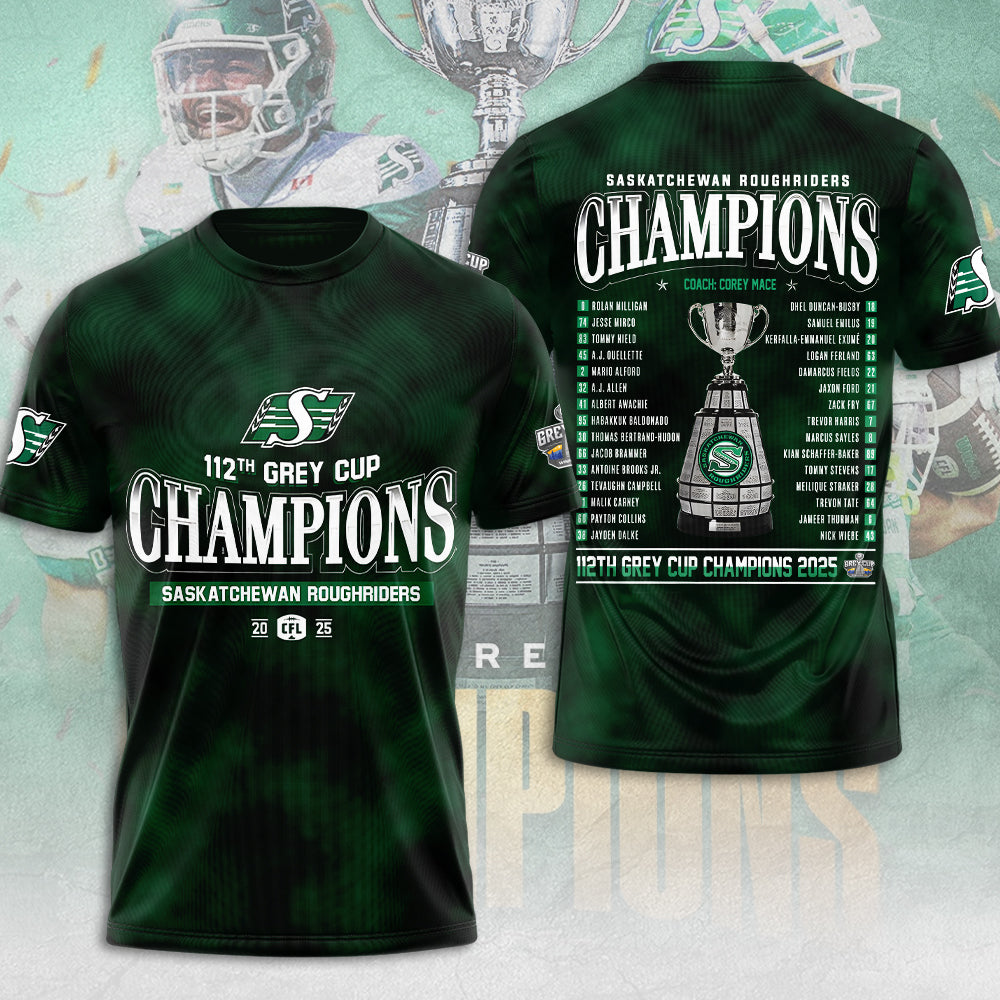 Saskatchewan Roughriders 2025 Grey Cup Champions 3D Apparel – MAITM13820