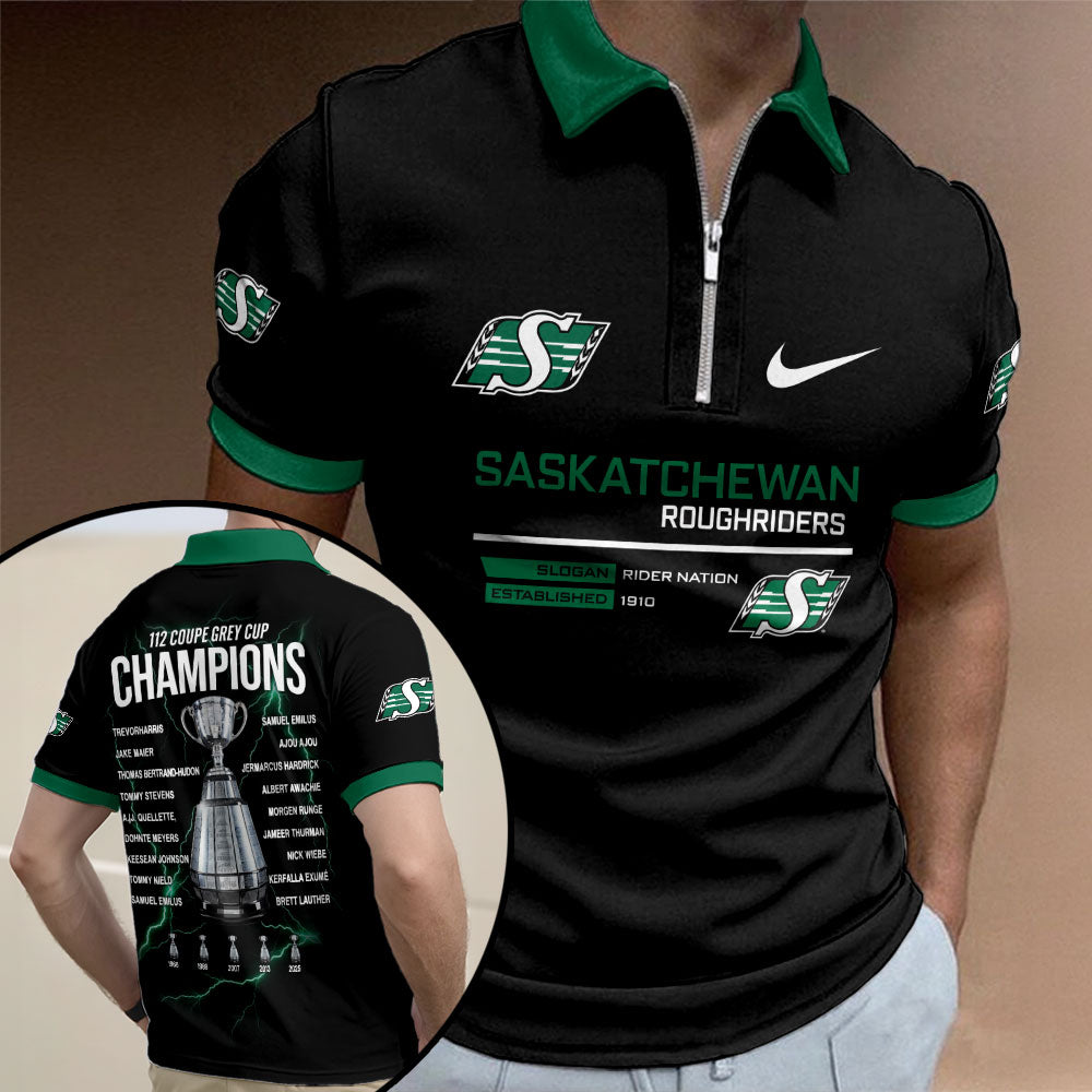 Saskatchewan Roughriders 2025 Grey Cup Champions Zip Polo Shirt – TMTHU2417