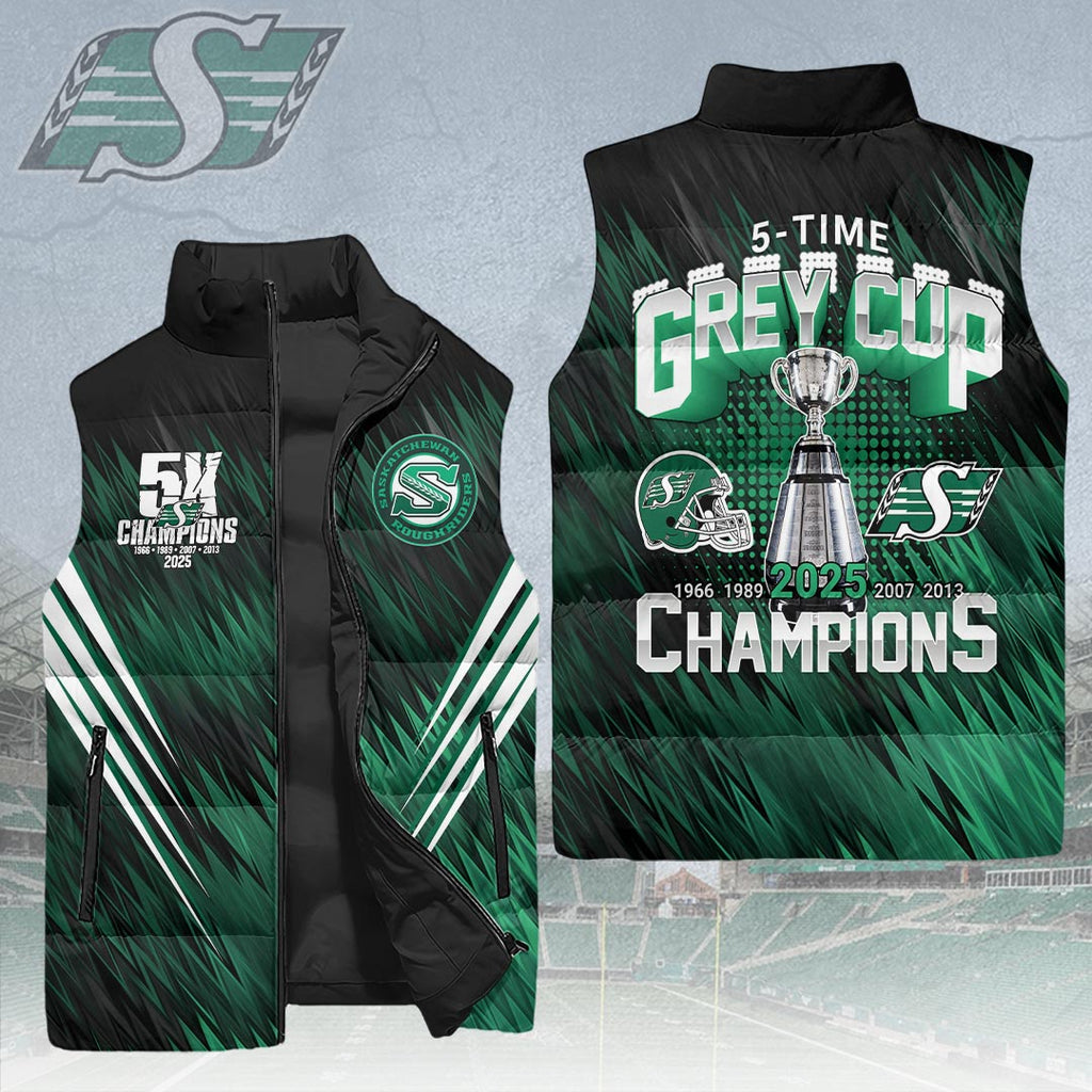 Saskatchewan Roughriders 2025 Grey Cup Champions 3D Sleeveless Down Jacket – HOATT15137