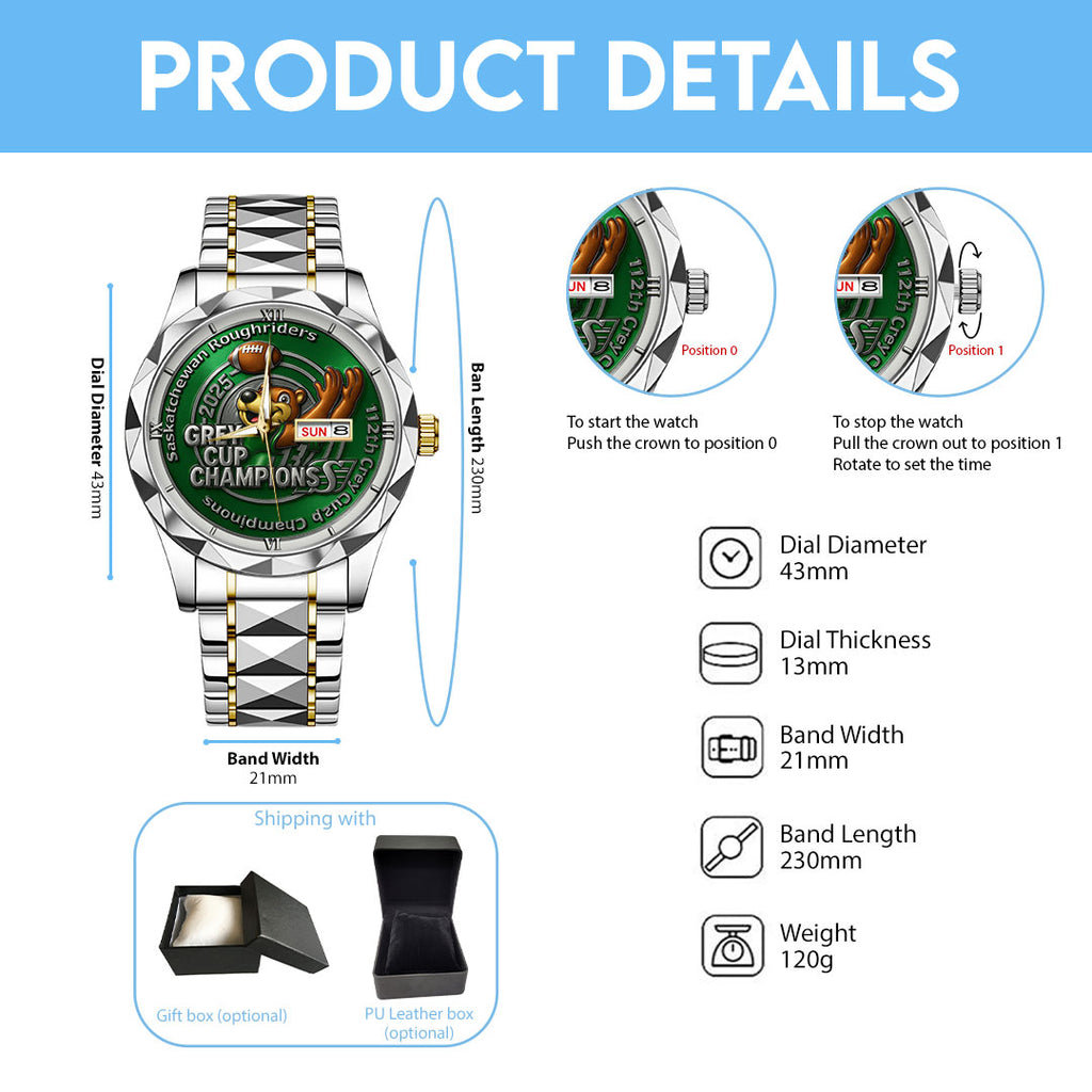 Saskatchewan Roughriders 2025 Grey Cup Champions Alloy Luxury Quartz Watch – TMTHU2248