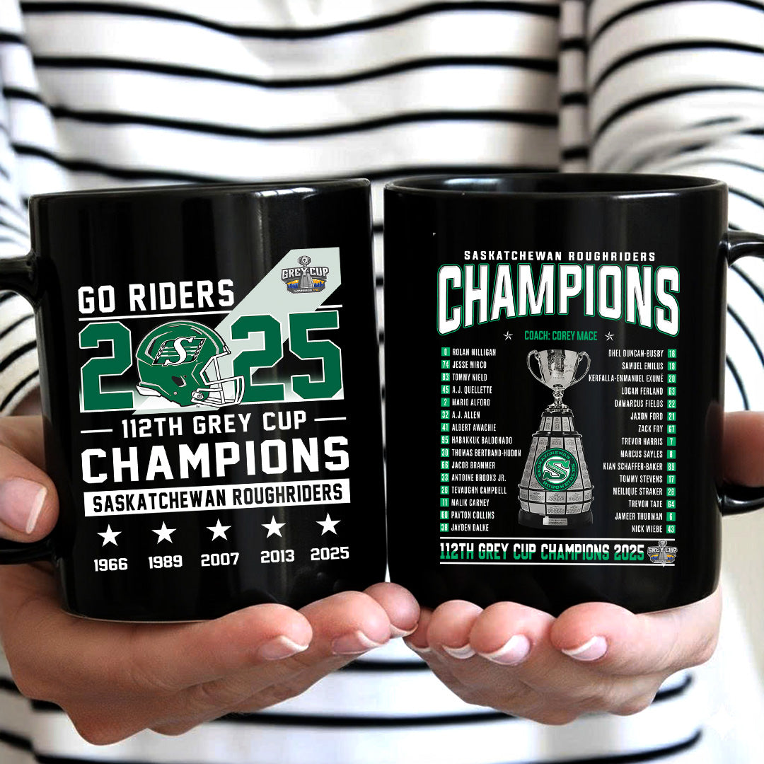 Saskatchewan Roughriders 2025 Grey Cup Champions Ceramic Mug – TANTN18877