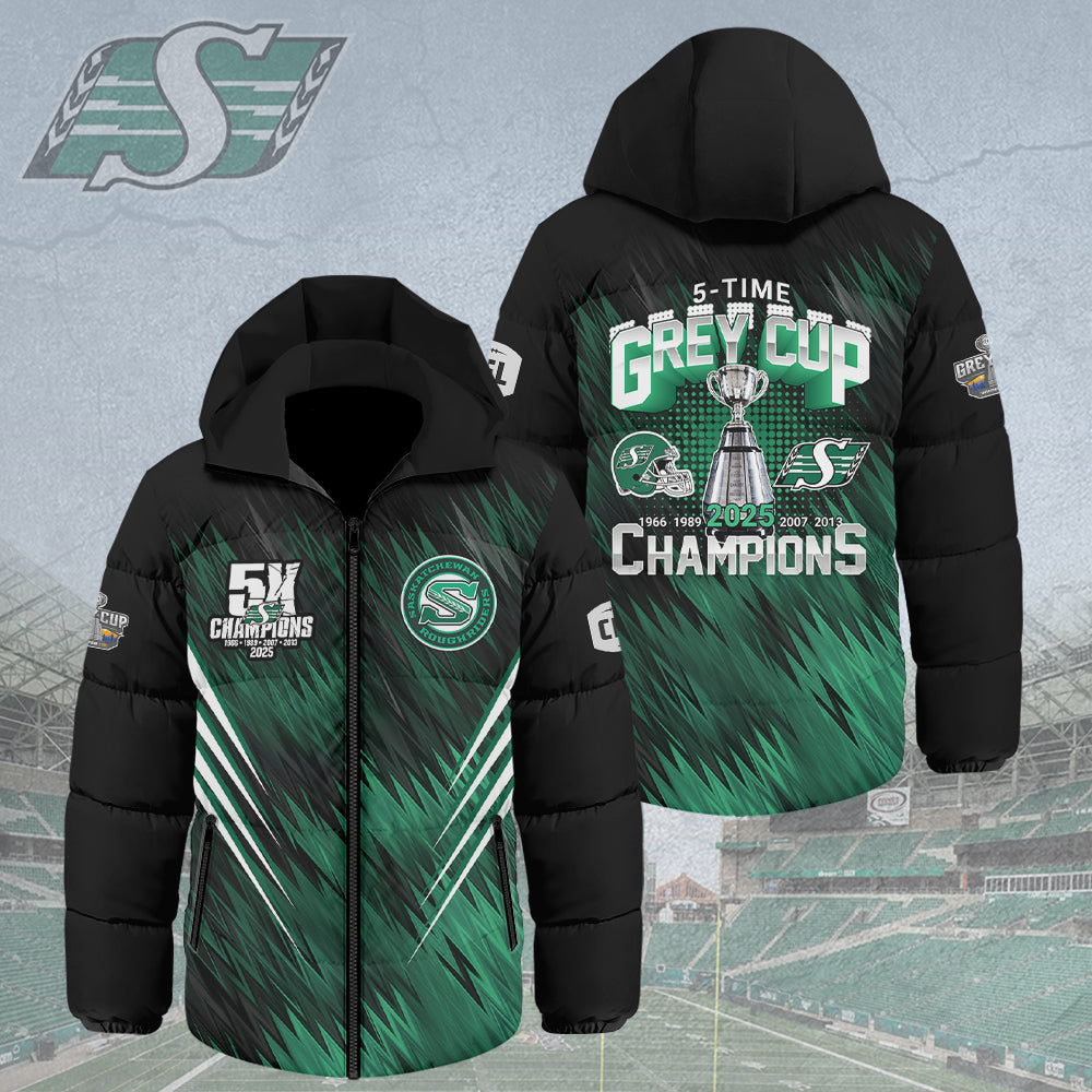 Saskatchewan Roughriders 2025 Grey Cup Champions Thickened Down Hooded Jacket – HOATT14833