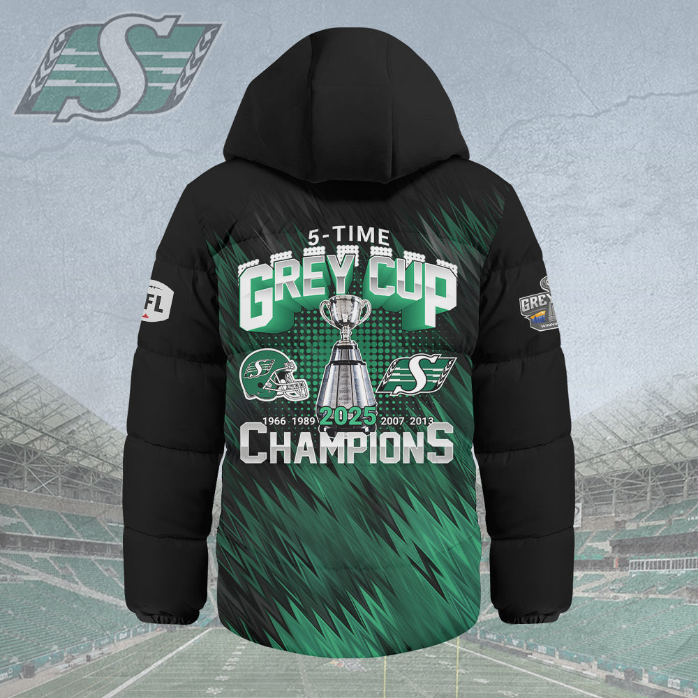 Saskatchewan Roughriders 2025 Grey Cup Champions Thickened Down Hooded Jacket – HOATT14833