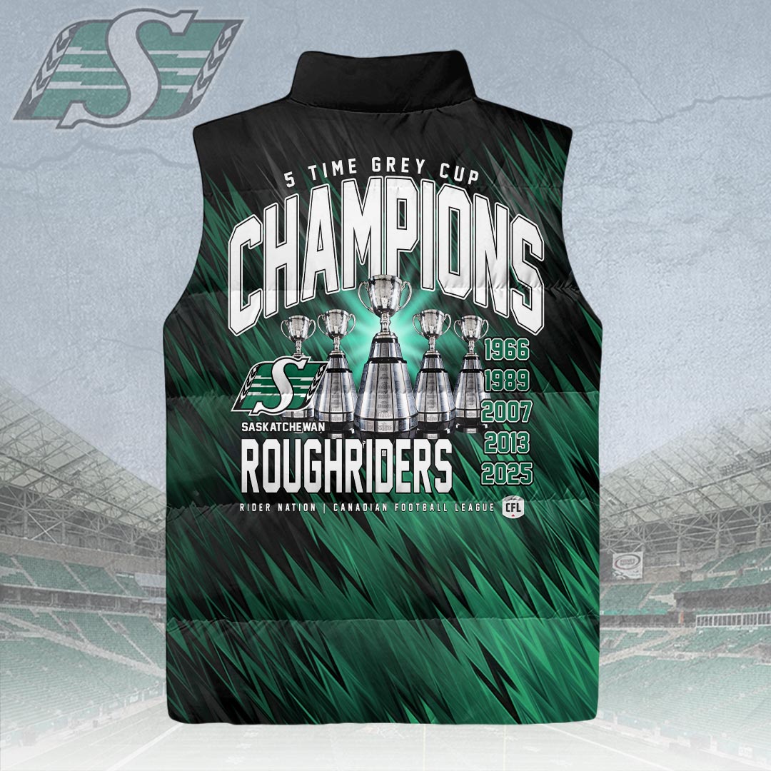 Saskatchewan Roughriders 2025 Grey Cup Champions 3D Sleeveless Down Jacket – HOATT14948
