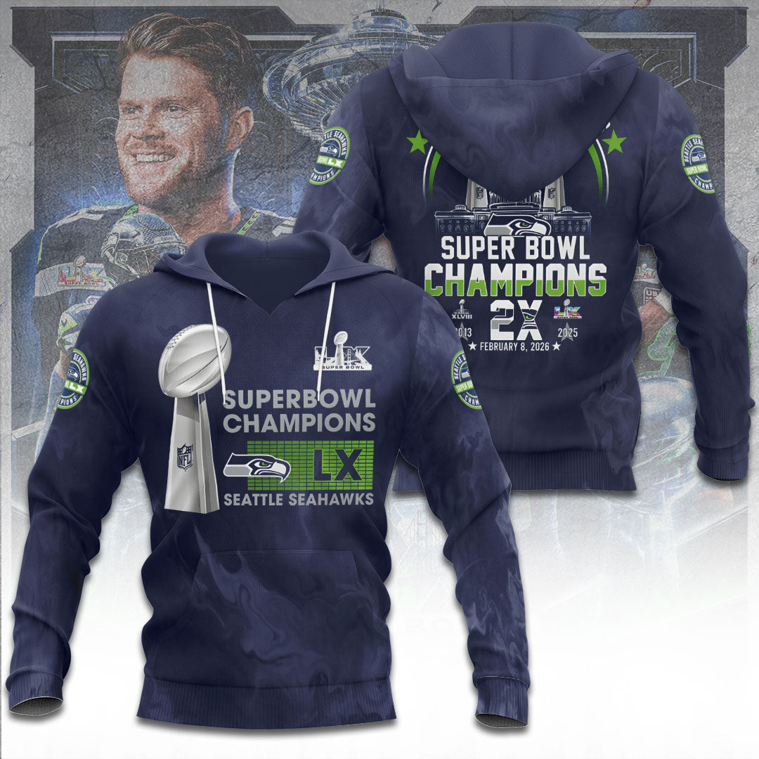 Seattle Seahawks 2025 Super Bowl LX Champions 3D Apparel – TANTN21019