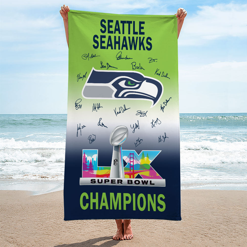 Seattle Seahawks 2025 Super Bowl LX Champions Rectangle Beach Towel – TMTHU3866