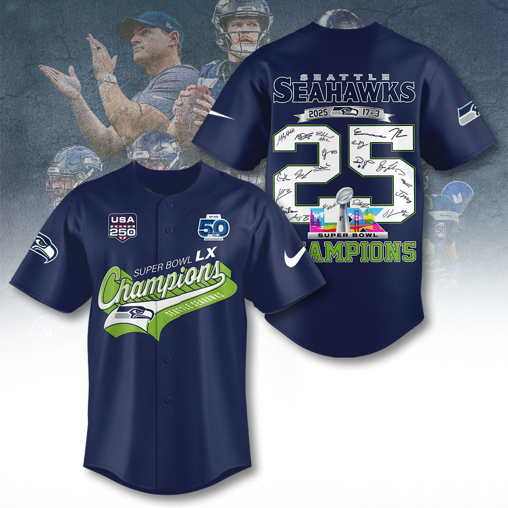 Seattle Seahawks 2025 Super Bowl LX Champions Baseball Jersey – TANTN21075
