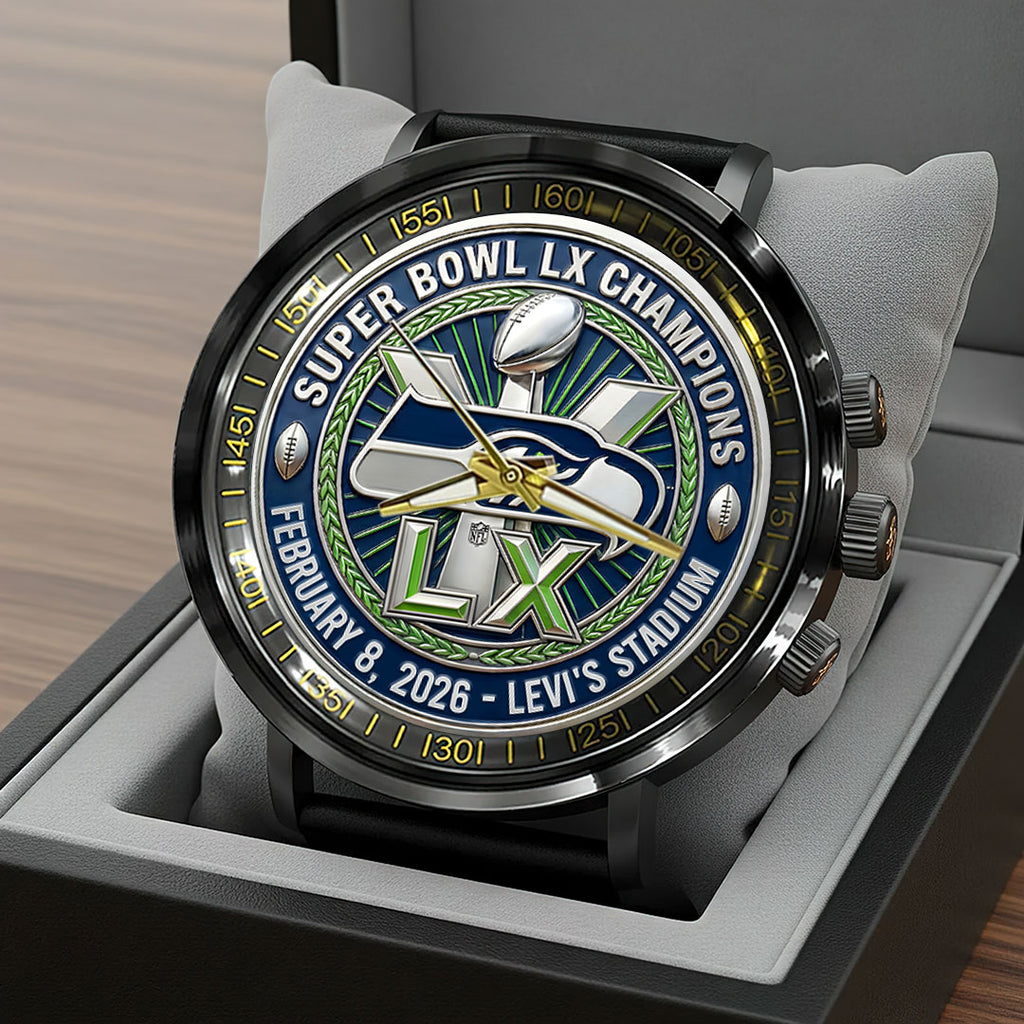 Seattle Seahawks 2025 Super Bowl LX Champions Black Stainless Steel Watch – HOATT16156