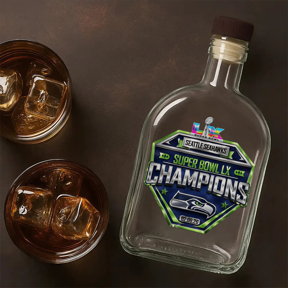 Seattle Seahawks 2025 Super Bowl LX Champions 25oz Empty Whiskey Bottle – TMTHU3890