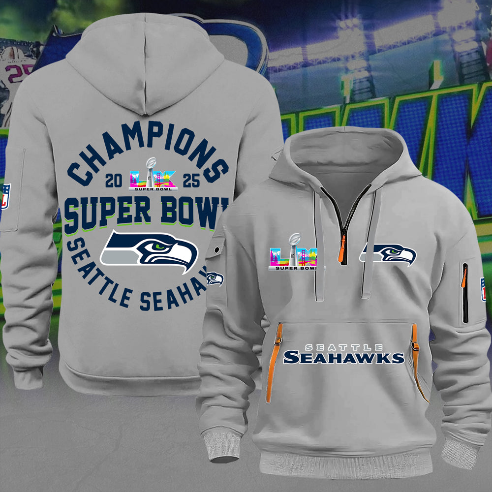 Seattle Seahawks Super Bowl LX Champions 2D Quarter Zip Hoodie – MAITM14790