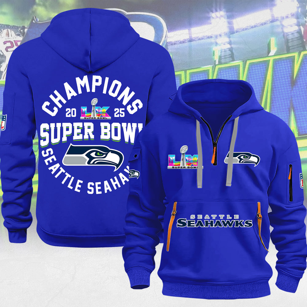Seattle Seahawks Super Bowl LX Champions 2D Quarter Zip Hoodie – MAITM14790