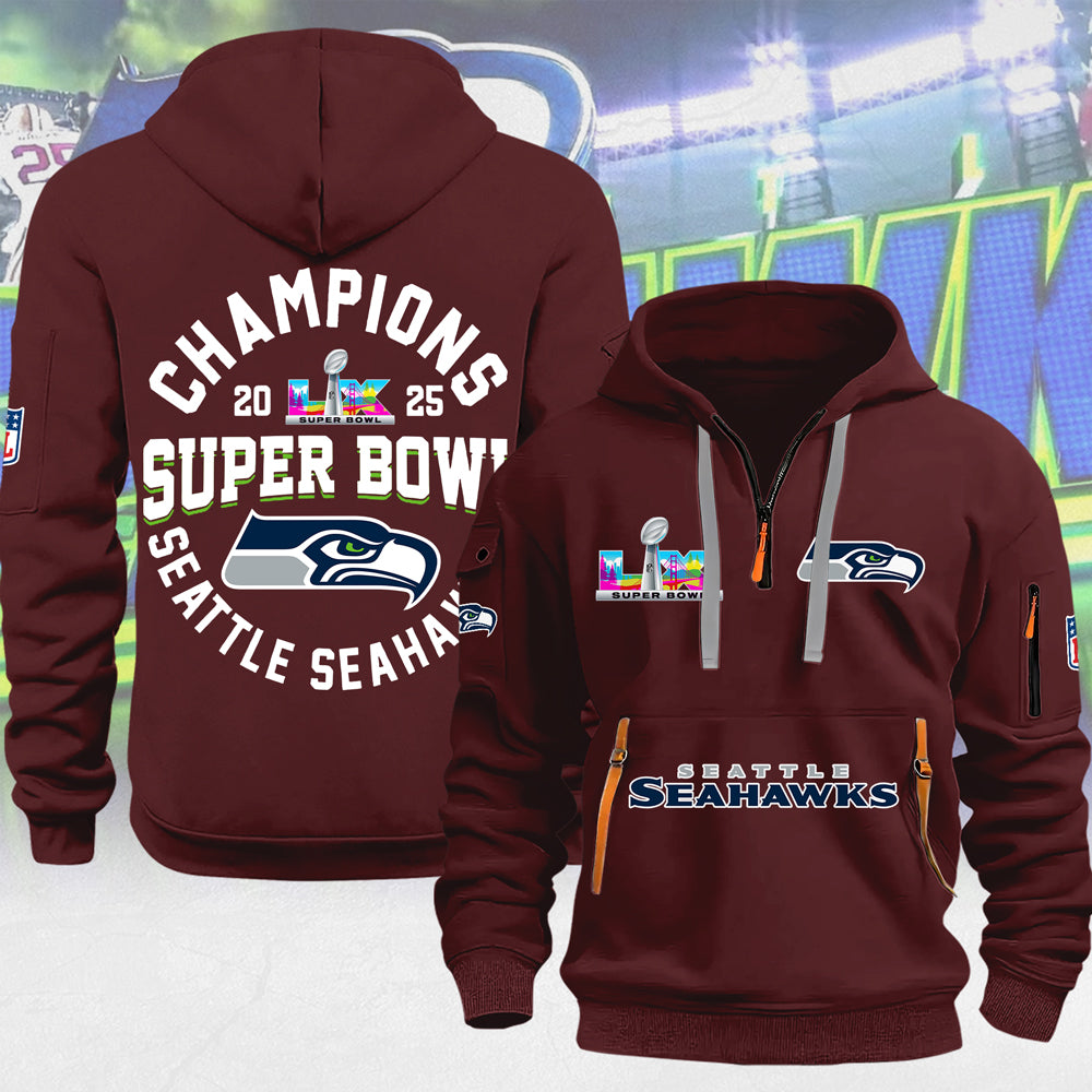 Seattle Seahawks Super Bowl LX Champions 2D Quarter Zip Hoodie – MAITM14790