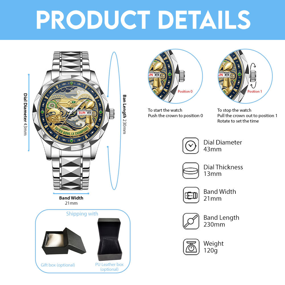 Seattle Seahawks Super Bowl LX Champions Alloy Luxury Quartz Watch – MAITM14776