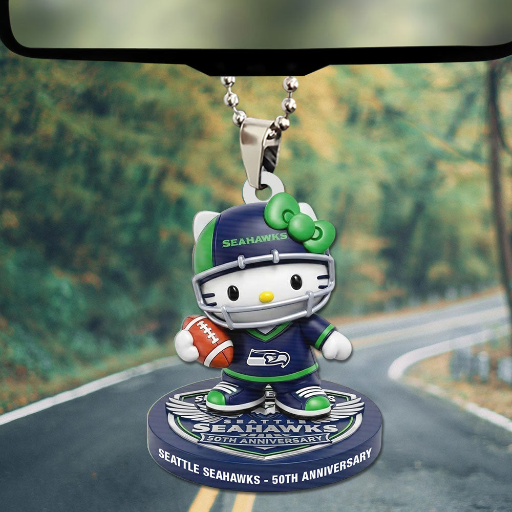 Seattle Seahawks x Hello Kitty Custom shape 2-sided Acrylic Car Ornament – TMTHU3278