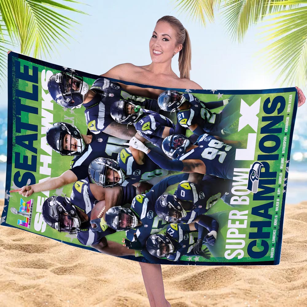 Seattle Seahawks 2025 Super Bowl LX Champions Rectangle Beach Towel – HOATT16168