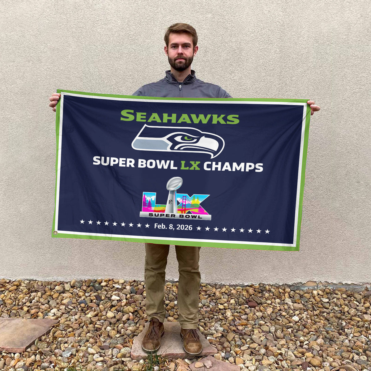 Seattle Seahawks Super Bowl LX Champions 3D Double-side House Flag – MAITM14827
