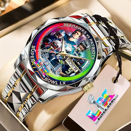 Seattle Seahawks x New England Patriots Super Bowl LX 2025 Alloy Luxury Quartz Watch – TMTHU3477