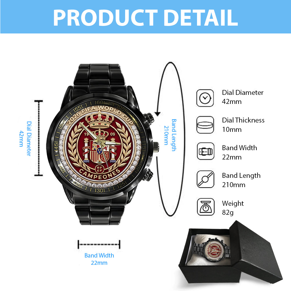 Spain National Team 2026 FIFA World Cup Champions Black Stainless Steel Watch – TMTHU7886