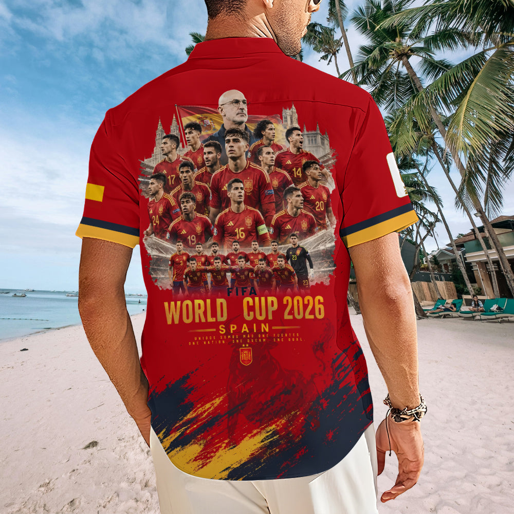 Spain National Team 2026 FIFA World Cup Champions Short Sleeve Button-Down Shirt – TMTHU7719