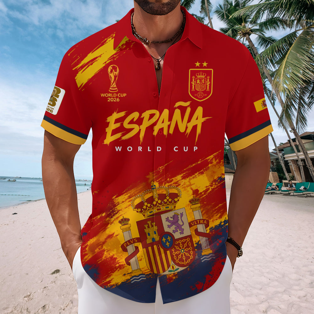 Spain National Team 2026 FIFA World Cup Champions Short Sleeve Button-Down Shirt – TMTHU7719