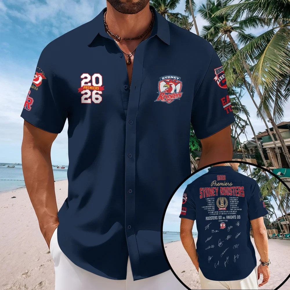 Sydney Roosters 2026 Premiers Short Sleeve Button-Down Shirt – TMTHU9956