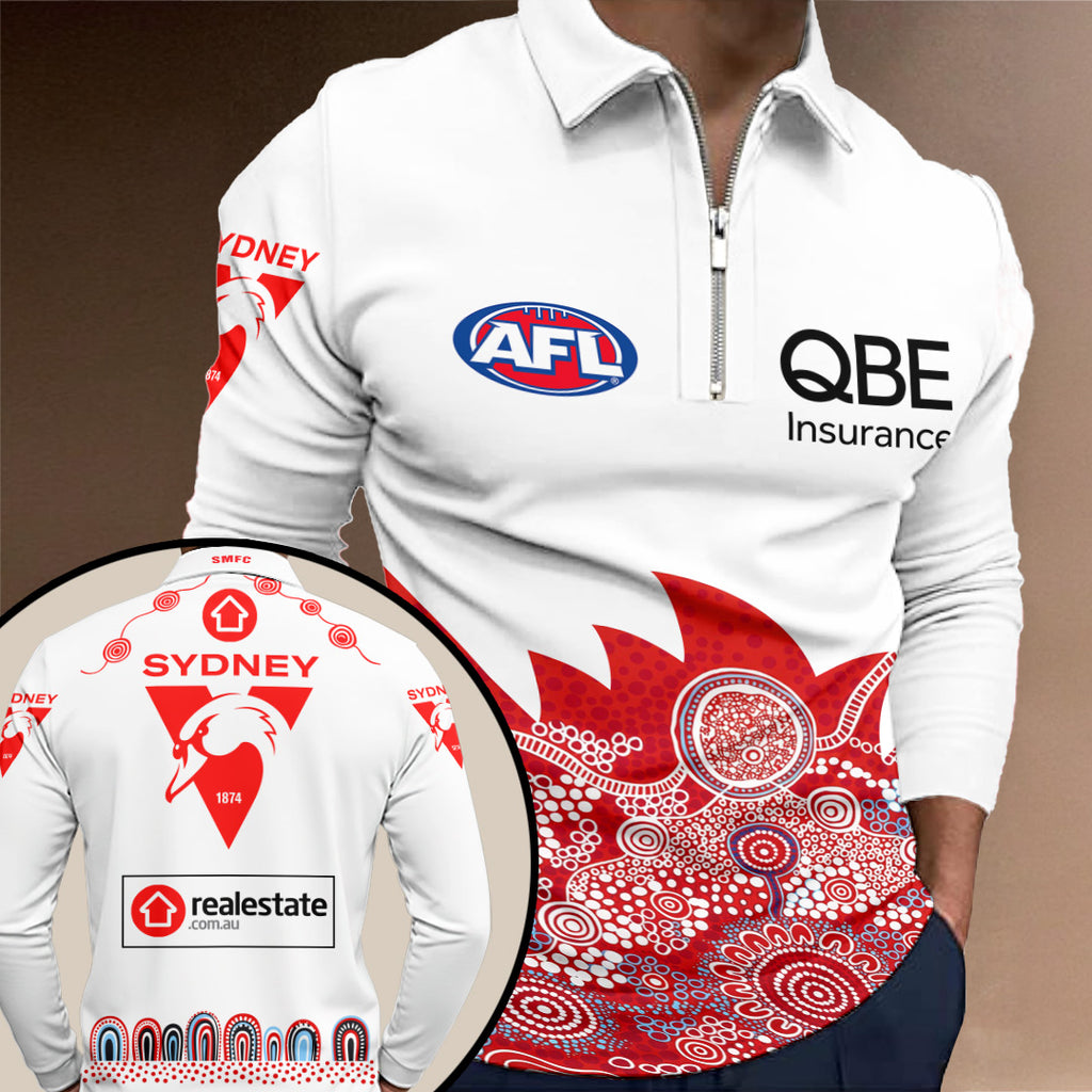Sydney Swans FC 2026 Indigenous Guernsey Zip Polo Shirt – TANTN24941