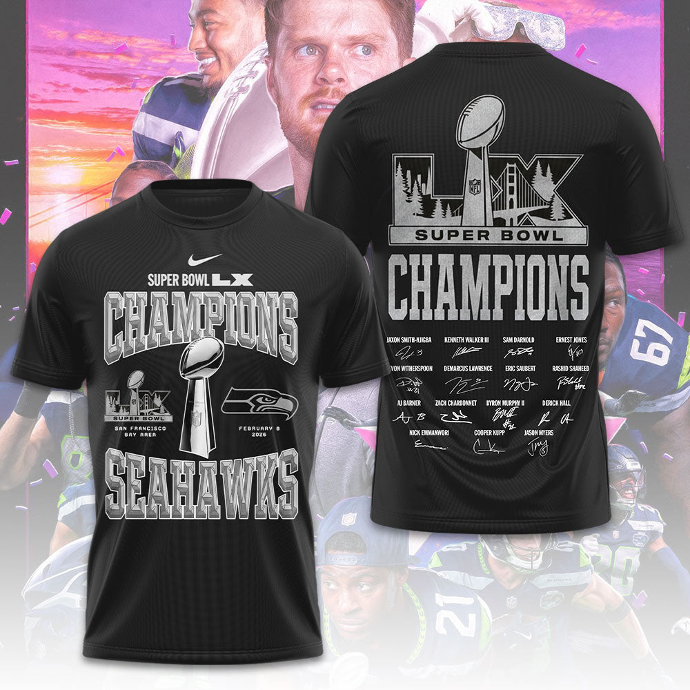 Seattle Seahawks 2025 Super Bowl LX Champions 3D Apparel – TMTHU3887