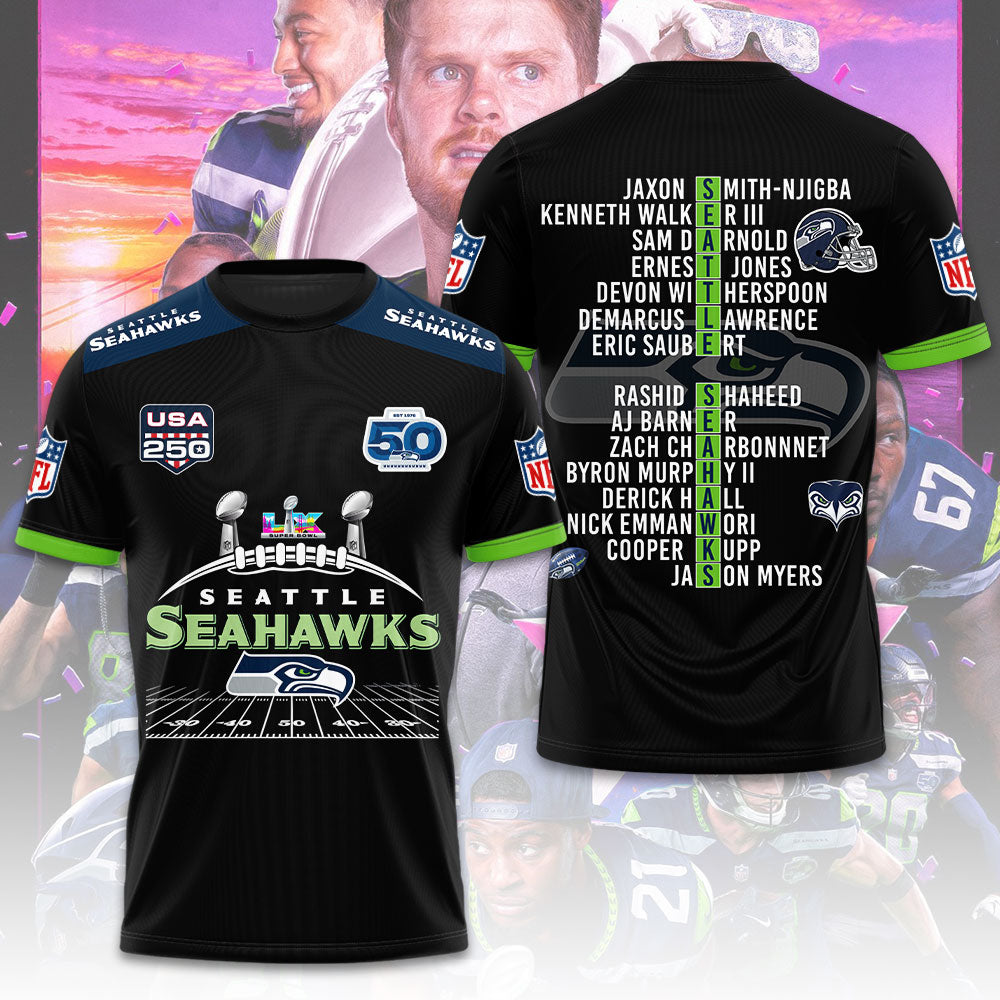 Seattle Seahawks 2025 Super Bowl LX Champions 3D Apparel – TMTHU3995