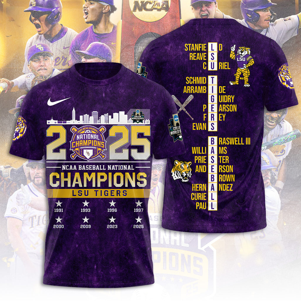 LSU Tigers Baseball 2025 National Champions 3D Apparel – TANTN 13868