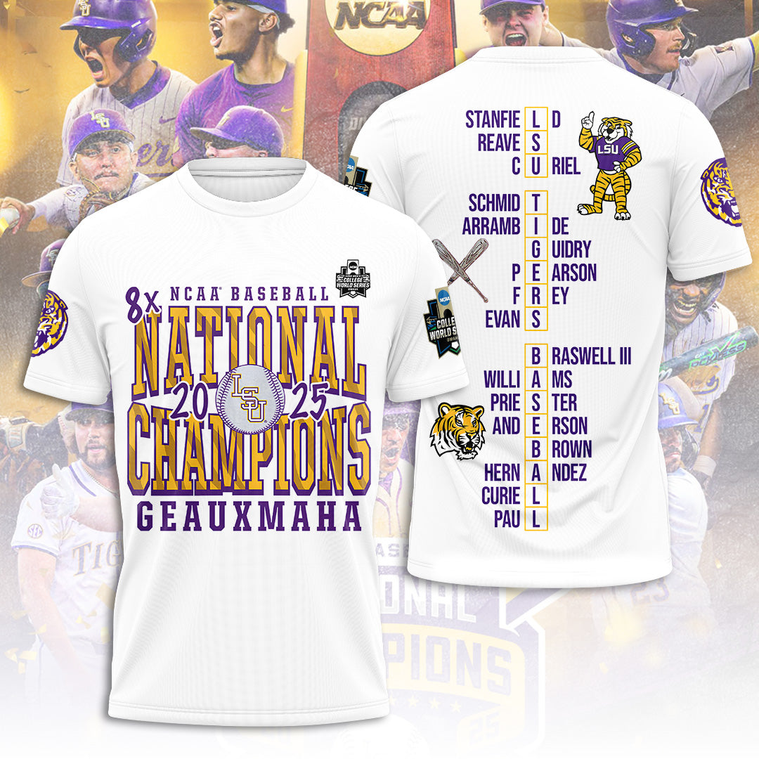 LSU Tigers Baseball 2025 National Champions 3D Apparel – TANTN 13884
