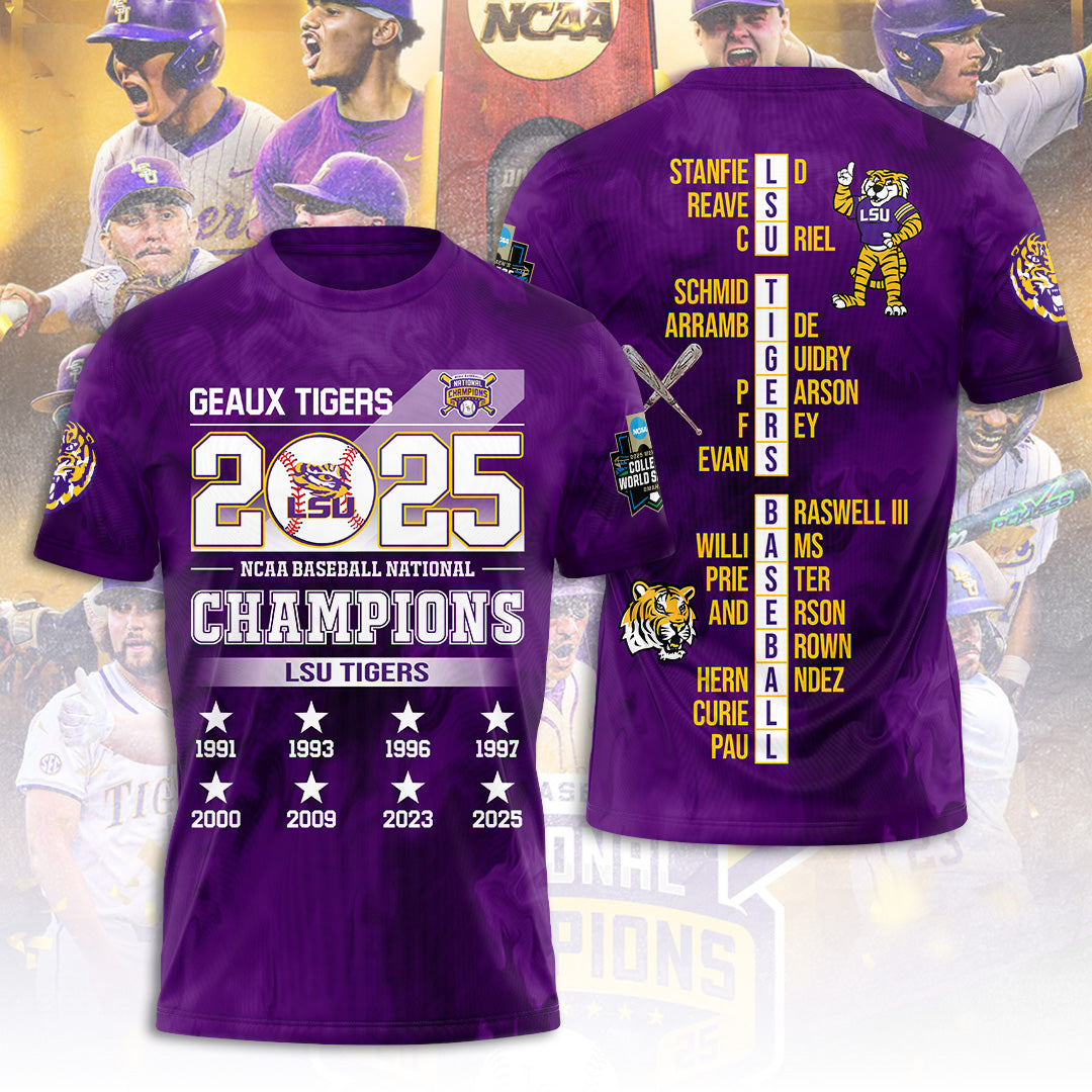 LSU Tigers Baseball 2025 National Champions 3D Apparel – TANTN 13930