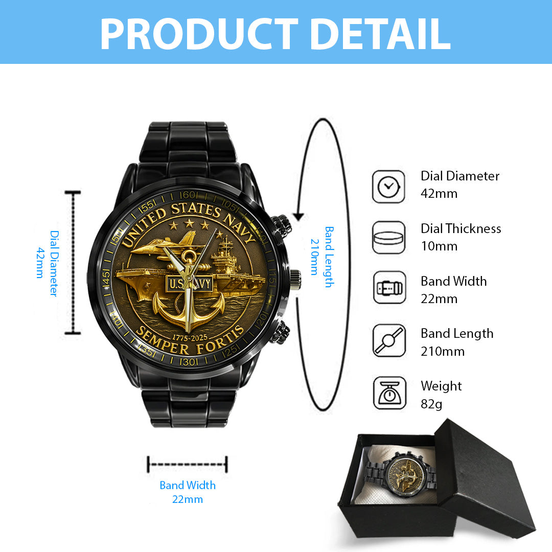 US Navy Black Stainless Steel Watch – TANTN15891