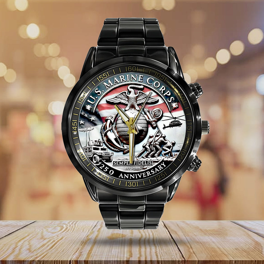 US Marine Corps Black Stainless Steel Watch – TANTN15908
