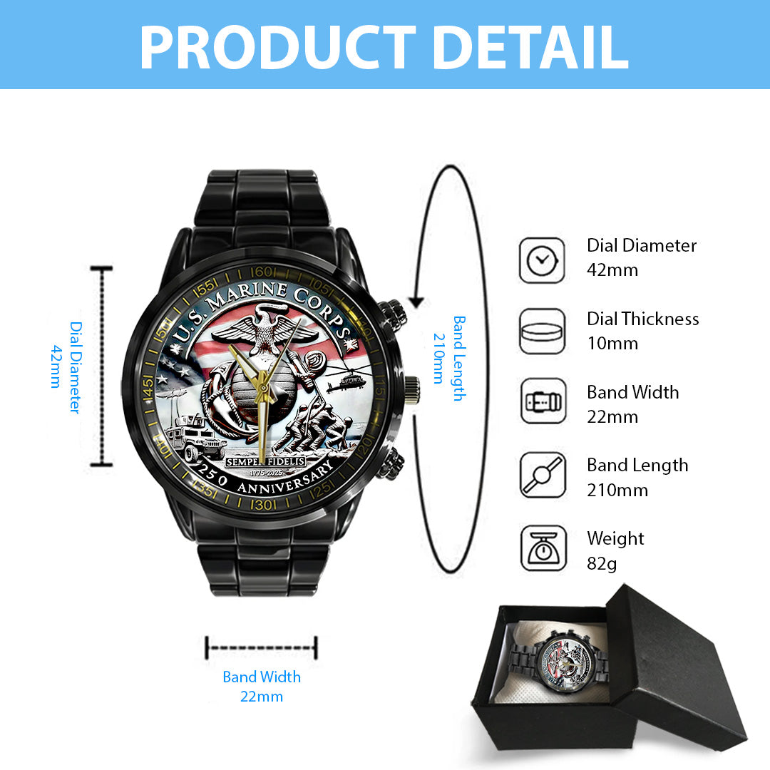 US Marine Corps Black Stainless Steel Watch – TANTN15908