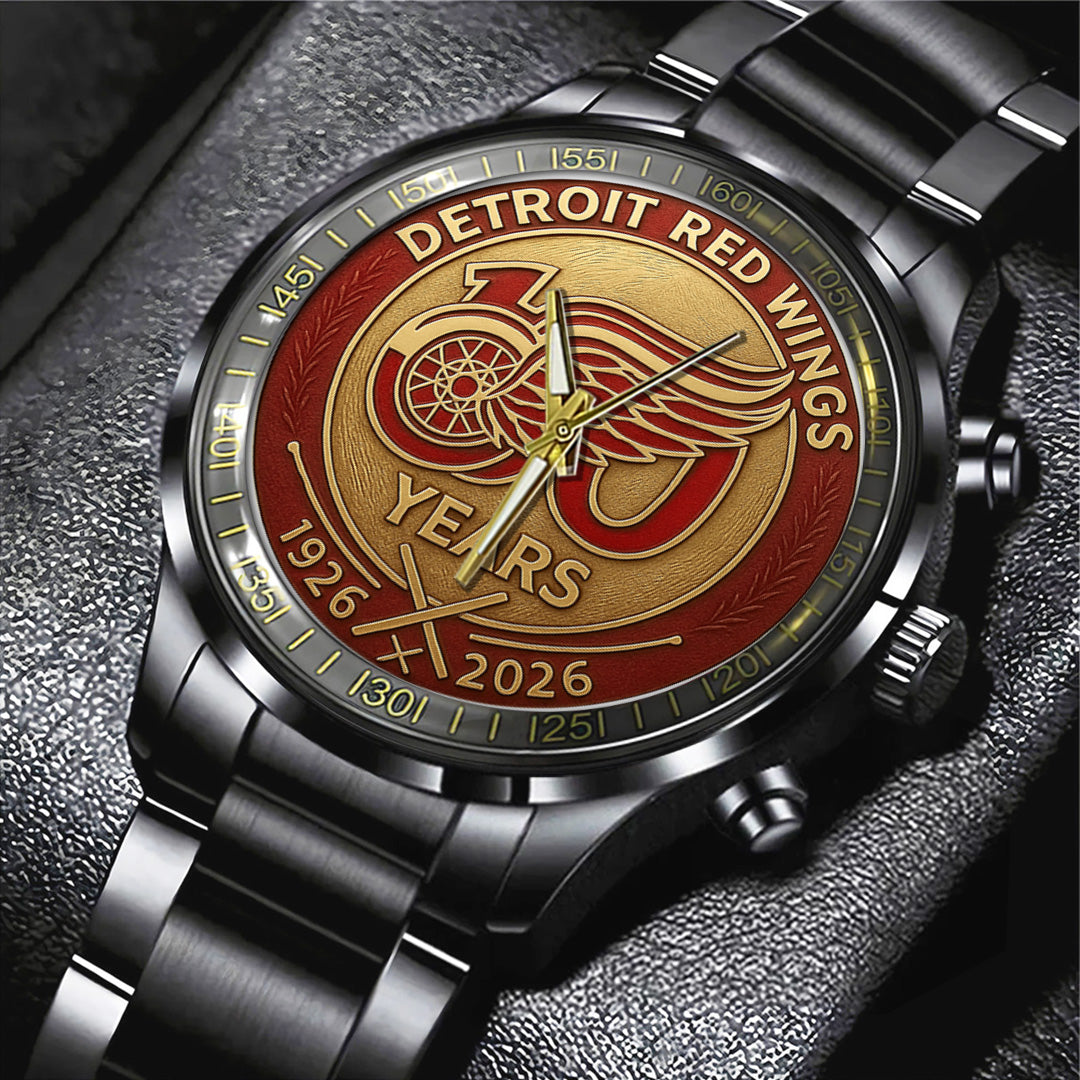 Detroit Red Wings 100th Anniversary 2026 Black Stainless Steel Watch – TANTN16093