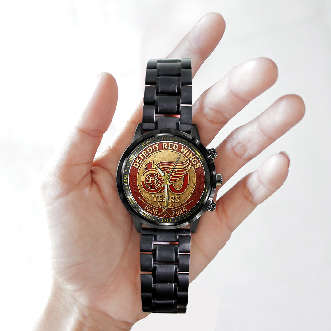 Detroit Red Wings 100th Anniversary 2026 Black Stainless Steel Watch – TANTN16093