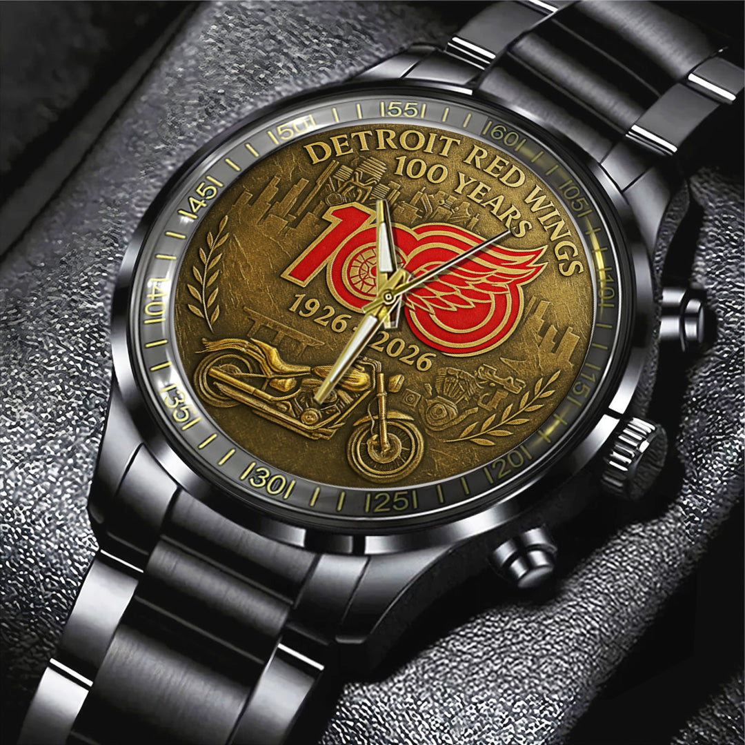 Detroit Red Wings 100th Anniversary 2026 Black Stainless Steel Watch – TANTN16095