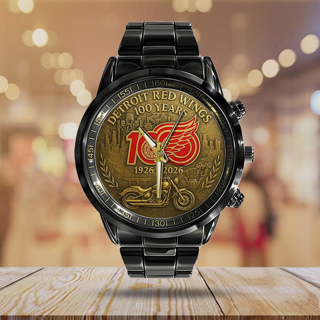 Detroit Red Wings 100th Anniversary 2026 Black Stainless Steel Watch – TANTN16095