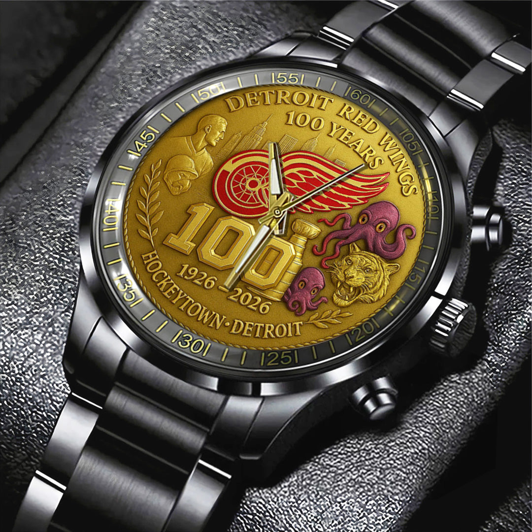 Detroit Red Wings 100th Anniversary 2026 Black Stainless Steel Watch – TANTN16097