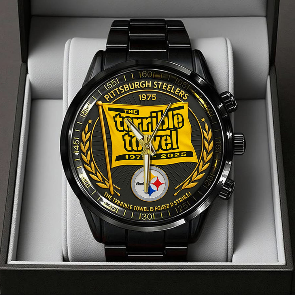 Pittsburgh Steelers The Terrible Towel 2025 Black Stainless Steel Watch – TANTN16137